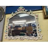 CREAM PAINTED FLORAL CRESTED OVER MANTLE MIRROR