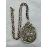 GEORGE V 1935 CROWN MEDALLION IN SILVER MOUNT ON A SILVER BELCHER CHAIN 1.