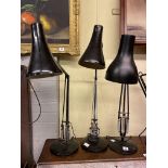 THREE BLACK ANGLE POISE DESK LAMPS