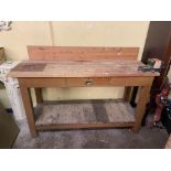 PINE WORK BENCH WITH FITTED DRAWER AND VICE