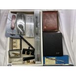 TIE SLIDES AND CUFF LINK SETS, WALLET, CROSS PEN AND PENCIL SET,