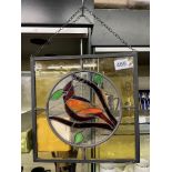 DECORATIVE STAINED GLASS PANEL OF A RED CARDINAL