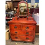 VICTORIAN STAINED PINE TWO OVER TWO DRAWER DRESSING TABLE