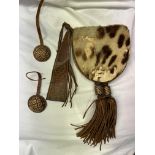 ANIMAL HIDE POUCH WITH WOVEN LEATHER TASSELS A/F