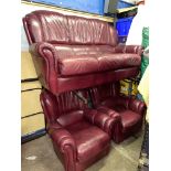 CHERRY RED LEATHER THREE PIECE SUITE