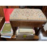 OAK UPHOLSTERED TOP PIANO STOOL AND LARGE QUANTITY OF CLASSICAL SHEET MUSIC