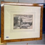 BLACK AND WHITE COPPER PLATE ENGRAVING OF THE ROYAL COURT OF BRUSSELS CIRCA 1700 FRAMED AND GLAZED