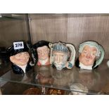 FOUR ROYAL DOULTON CHARACTER JUGS, LOBSTER MAN, THE LAWYER,