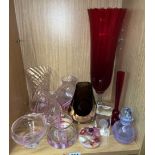 PIGEONHOLE OF CAITHNESS AND RUBY GLASSWARE AND PAPERWEIGHTS