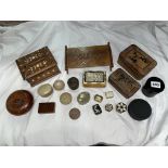 BAMBOO AND BONE AND HARD WOOD DECORATIVE BOXES, AND OTHER SOAP STONE AND TREEN BOXES,