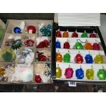 BOX OF VINTAGE CHRISTMAS BAUBLES AND WOODLAND LANTERN LIGHTS