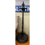 LATE VICTORIAN EBONISED BILLIARD HALL CUE STAND WITH FLUTED ACANTHUS CARVED RING TURNED COLUMN