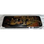 BLACK LACQUERED CHINOISERIE PAPIER MACHE GLOVE BOX