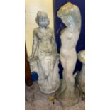STONE WORK GARDEN STATUE OF A MAIDEN (76CM H) AND ONE OF A BATHER (80CM H)