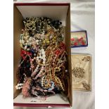 BOX OF COSTUME JEWELLERY MAINLY BEADS AND NECKLACES