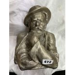 CAST METAL BUST OF A GENTLEMAN IN THOUGHT SIGNED AND DATED 1975