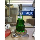 ART DECO GREEN CUBE AND CHROMIUM TABLE LAMP