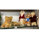 STEIFF RECUMBENT TIGER (NO TAG OR LABEL) AND SOME MEERKAT SOFT TOYS