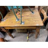 VICTORIAN PINE SMALL PLANK TOPPED KITCHEN TABLE WITH DRAWER