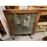NEEDLE POINT PANELLED GLAZED FOLDING FIRE SCREEN TABLE