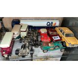 SELECTION OF DIECAST MODEL COACHES, RACING CARS,