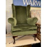 GREEN DRALON UPHOLSTERED WINGED ARMCHAIR