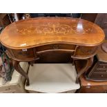 REPRODUCTION WALNUT CROSS BANDED AND MARQUETRY KIDNEY SHAPED SIDE TABLE