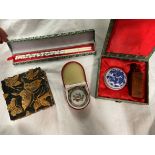 CHINESE SOUVENIR SEAL AND CIRCULAR WAX DISH, DECORATIVE BUTTERFLY AND MOTH BOX,