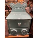 CHILD'S NURSERY TURQUOISE AND STENCILLED TOY CHEST/STOOL