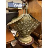 DUTCH BRASS EMBOSSED DOUBLE SIDED COAL SCUTTLE