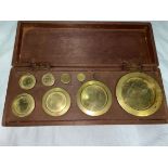 CASED SET OF AVERY TWO POUND TO QUARTER OF OUNCE WEIGHTS