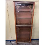 1950S/60S WOOD EFFECT AND PRINTED GLAZED DOOR DOUBLE HEIGHT CABINET