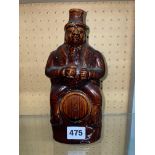 19TH CENTURY TREACLE GLAZED FIGURAL DECANTER/FLASK