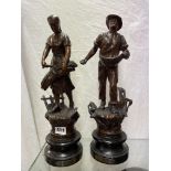 PAIR OF 19TH CENTURY FRENCH SPELTER FIGURES LA MOISSONNEUSE AND LE SEMEUR