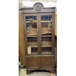 EDWARDIAN LEADED AND STAINED GLASS OAK CABINET