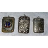 THREE BASE METAL ENAMEL ENGRAVED VESTA CASES