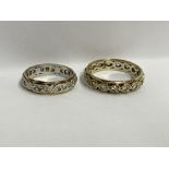 TWO 9CT GOLD DIAMOND ETERNITY BANDS SIZE S AND M 6.6G APPROX.