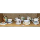 SELECTION OF FRANZ FLORAL DECORATED ORNATE TEA CUPS AND SAUCERS, DISHES,