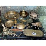 HALF SHELF OF BRASS INC CRUMB TRAY, SMALL BOWLS,