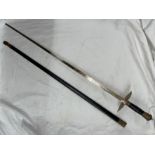INDIAN DRESS SWORD WITH BRASS POMMEL HILT AND GUARD IN A SCABBARD - BLADE LENGTH 80CM