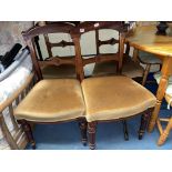 SET OF FOUR VICTORIAN UPHOLSTERED FLUTED LEG DINING CHAIRS