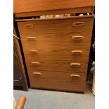 TEAK EFFECT SCHREIBER FIVE DRAWER CHEST