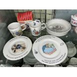 WEDGWOOD PETER RABBIT AND THOMAS THE TANK NURSERY CUP AND SAUCER, BOWL,