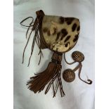 ANIMAL HIDE POUCH WITH WOVEN LEATHER TASSELS A/F