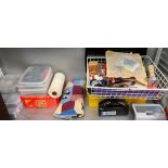 TOOL BOX OF VARIOUS CRAFTING IRONMONGERY, TUBS OF BUTTONS, YARN,