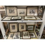 TWO SHELVES OF ANTIQUARIAN TINTED TOPOGRAPHICAL PRINTS