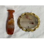 POLISHED AGATE SEAL AND A MOSS AGATE SET VICTORIAN PINCHBECK BROOCH