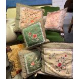 CHINESE EMBROIDERED SILK PANELLED SCATTER CUSHIONS