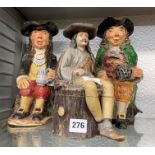 TWO POTTERY TOBY JUGS AND A SEATED CAVALIER TOBACCO JAR A/F