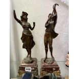 PAIR OF 19TH CENTURY SPELTER AND MARBLE FIGURES AS FOUND